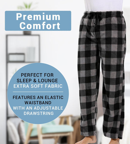 1Pack or 3Pack Mens PJ Pajama Pants Bottoms Fleece Lounge Pants Sleepwear Plaid Pjs with Pockets Microfleece