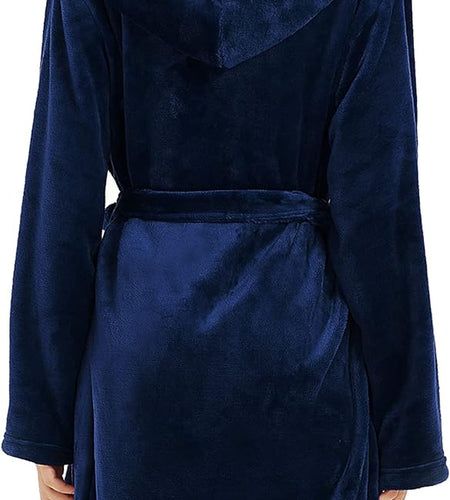 Women Hooded Fleece Robe, Short Plush Robes for Womens with Hood Soft Warm Spa Bathrobe