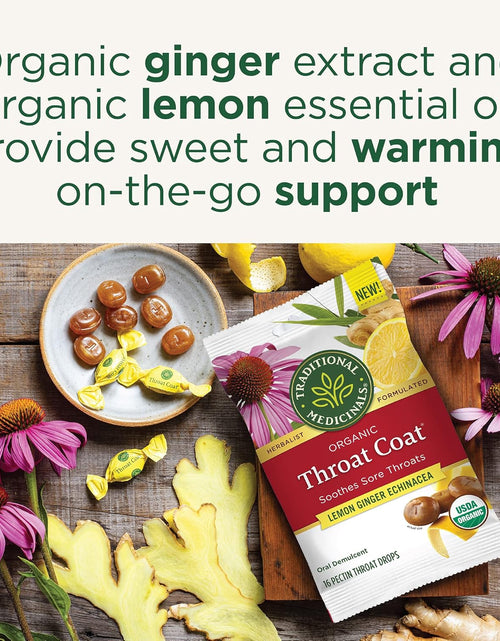 Load image into Gallery viewer, Throat Coat Organic Pectin Throat Drops, Lemon Ginger Echinacea, Soothes Sore Throats, 16Ct.
