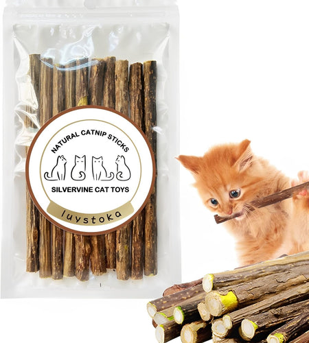 Cat Toys - Silvervine & Matatabi Catnip Toys, 10PCS Indoor Kitty Chew Sticks & Wand Toys for Bored Cats