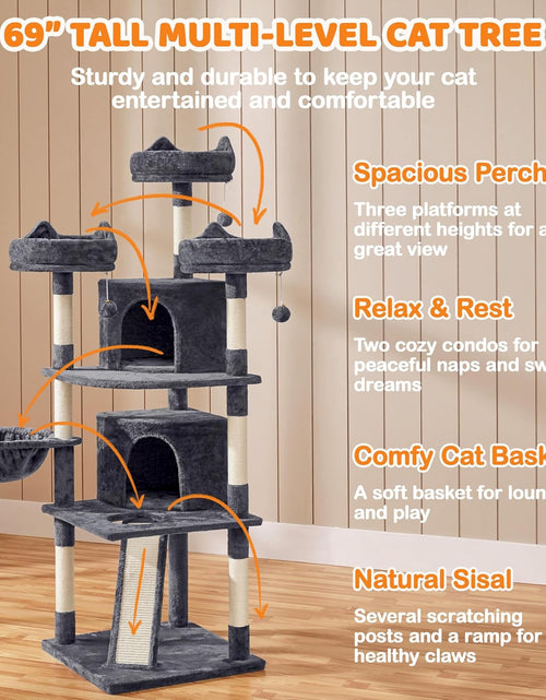 Load image into Gallery viewer, 68.5In Multi-Level Large Cat Condo with Sisal-Covered Platforms Scratching Board &amp; Scratching Posts, Cozy Perches, Stable Cat Tower/Tree Pet Play House, Dark Gray
