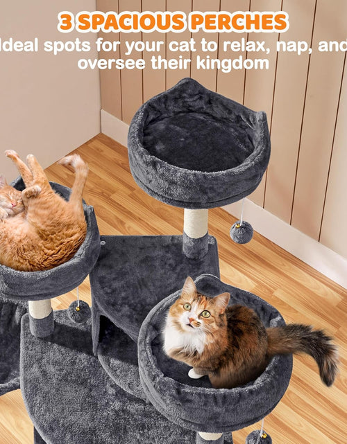 Load image into Gallery viewer, 68.5In Multi-Level Large Cat Condo with Sisal-Covered Platforms Scratching Board &amp; Scratching Posts, Cozy Perches, Stable Cat Tower/Tree Pet Play House, Dark Gray
